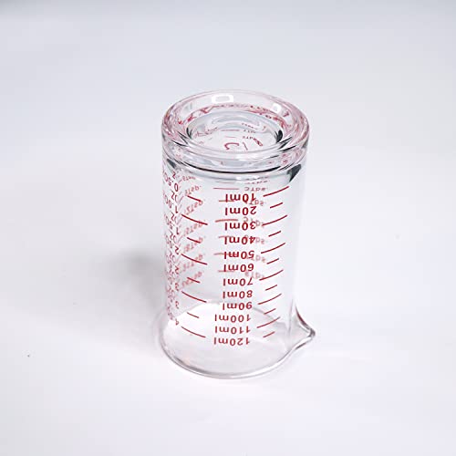 Ackers Shot Glass Measuring Cup 4 Ounce/120ML Liquid Heavy High Espresso Glass Cup Red Line，V-Shaped Spout