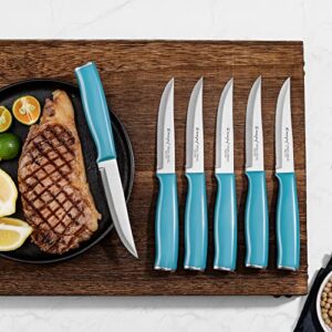 Emojoy Knife Set, 15-Piece Kitchen Knife Set with Block Wooden, Lake Blue Handle for Chef Knife Set, Kitchen Knives Sharpener and Scissors German Stainless Steel