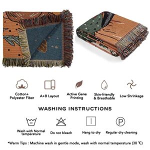 tiowik Cactus Desert Throw Woven Blanket with Tassel for Home Decoration Chair Couch Sofa Bed Beach Travel Picnic Cloth Tapestry Shawl Cozy Cotton (Orange 63×51 Inches)