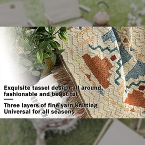 tiowik Cactus Desert Throw Woven Blanket with Tassel for Home Decoration Chair Couch Sofa Bed Beach Travel Picnic Cloth Tapestry Shawl Cozy Cotton (Orange 63×51 Inches)