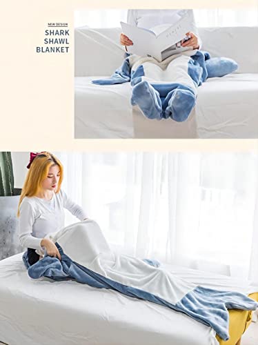 Shark Blanket, Shark Blanket Adult Hoodie, Cozy Soft Flannel Wearable Shark Blanket Adult (66.9 * 27.5in)