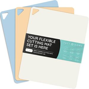 extra thin flexible cutting boards for kitchen - cutting mats for cooking, colored cutting mat set with easy-grip handles | non slip cutting sheets, flexible plastic cutting board set of 3 (15"x12")