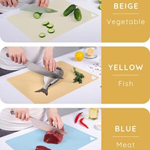 Extra Thin Flexible Cutting Boards for Kitchen - Cutting Mats for Cooking, Colored Cutting Mat Set with Easy-Grip Handles | Non Slip Cutting Sheets, Flexible Plastic Cutting Board Set of 3 (15"x12")