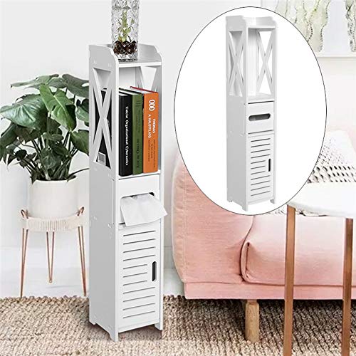 Bathroom Cabinet, Bathroom Storage Corner Floor Cabinet Modern White Wood Cupboard Shelf Tissue Storage Rack Toilet Towel Storage Shelf Organizer Cupboard Shelf , 31.5 x 6.1 x 5.9 in