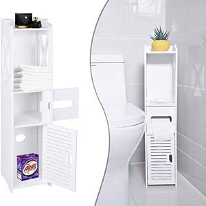 Bathroom Cabinet, Bathroom Storage Corner Floor Cabinet Modern White Wood Cupboard Shelf Tissue Storage Rack Toilet Towel Storage Shelf Organizer Cupboard Shelf , 31.5 x 6.1 x 5.9 in