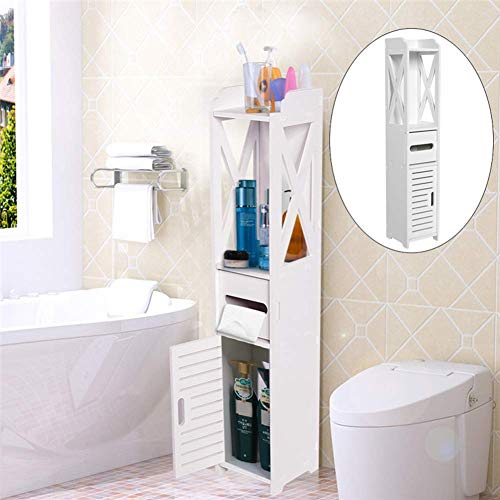 Bathroom Cabinet, Bathroom Storage Corner Floor Cabinet Modern White Wood Cupboard Shelf Tissue Storage Rack Toilet Towel Storage Shelf Organizer Cupboard Shelf , 31.5 x 6.1 x 5.9 in