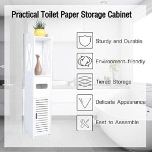 Bathroom Cabinet, Bathroom Storage Corner Floor Cabinet Modern White Wood Cupboard Shelf Tissue Storage Rack Toilet Towel Storage Shelf Organizer Cupboard Shelf , 31.5 x 6.1 x 5.9 in