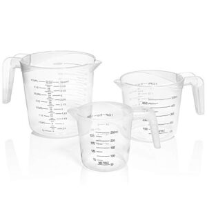 Terbold 3pc Measuring Cup Set in Clear Plastic with Long Handles - 1 Cup, 2 Cup, 1 Quart Sizes