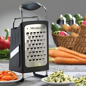 Microplane Four Sided Stainless Steel Ultra-Sharp Multi-Purpose Box Grater - Slicer, Fine, Ribbon, and Extra Coarse Blade Styles