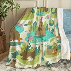 artblanket capybara on jungle green throw blanket fannel fleece super soft funny blanket travel throw blanket for bed couch sofa 40 x 50 inch for kid