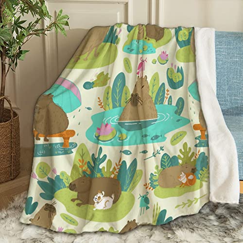 ARTBLANKET Capybara On Jungle Green Throw Blanket Fannel Fleece Super Soft Funny Blanket Travel Throw Blanket for Bed Couch Sofa 40 x 50 Inch for Kid