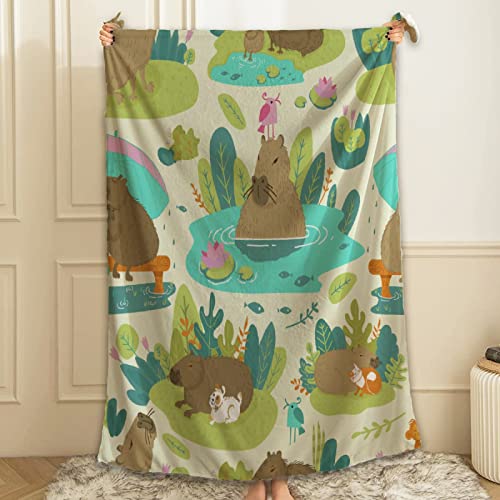 ARTBLANKET Capybara On Jungle Green Throw Blanket Fannel Fleece Super Soft Funny Blanket Travel Throw Blanket for Bed Couch Sofa 40 x 50 Inch for Kid