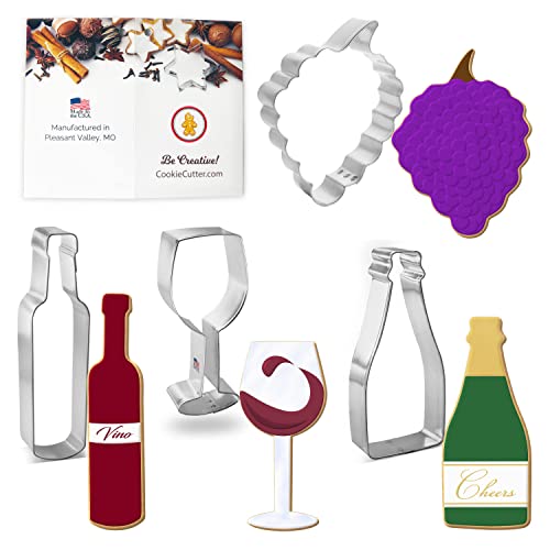 Foose Cookie Cutters Wine Tasting Cookie Cutter 4 Pc Set, 4-5 in, Grapes, Tin Plate Steel, USA