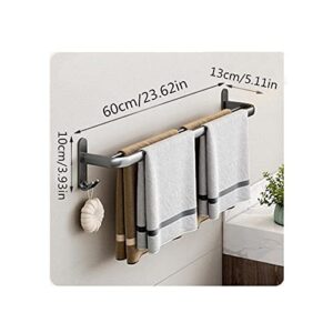 WANLIAN 2 Piece Bathroom Towel Rack, 20inch Foldable Double Towel Rack with Towel Bar and 4 Bathroom/Kitchen Hooks, Thickened Space Aluminum Towel Rack Wall Mount (Gun Grey Towel Rack)