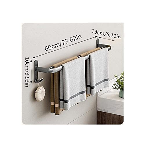 WANLIAN 2 Piece Bathroom Towel Rack, 20inch Foldable Double Towel Rack with Towel Bar and 4 Bathroom/Kitchen Hooks, Thickened Space Aluminum Towel Rack Wall Mount (Gun Grey Towel Rack)