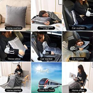 Super Soft Travel Blanket Throw Pillow 2 in 1-15.7 x 15.7 Inches Throw Pillow 59 x 47 Inches Airplane Blanket 2lb Warm Quilt for Rest