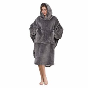 pawque wearable blanket for adults women men, super warm and cozy oversized sweatshirt, big blanket hoodie with dolman sleeves and giant pocket, one size fits all, grey