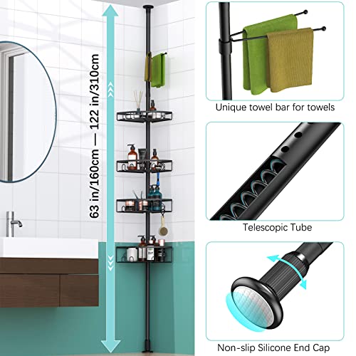 Kadolina 2 Pack Corner Shower Caddy Shelf, Corner Shower Caddy Tension Pole, 4 Tier Adjustable Shower Shelves