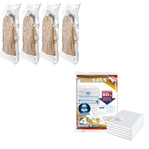 TAILI Hanging Vacuum Storage Bags 4 Pack Long and Jumbo Vacuum Storage Bags 4 Pack, Meet Variety Storage, Saving More Space