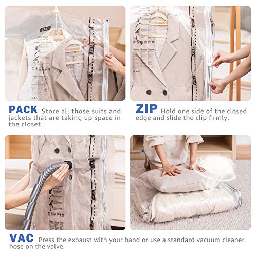 TAILI Hanging Vacuum Storage Bags 4 Pack Long and Jumbo Vacuum Storage Bags 4 Pack, Meet Variety Storage, Saving More Space