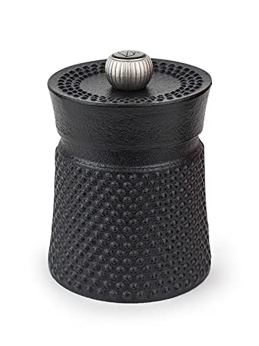 Peugeot Bali Black Cast-Iron Pepper Mill & Salt Cellar With Wooden Tray Gift Boxed- With Wooden Spice Scoop