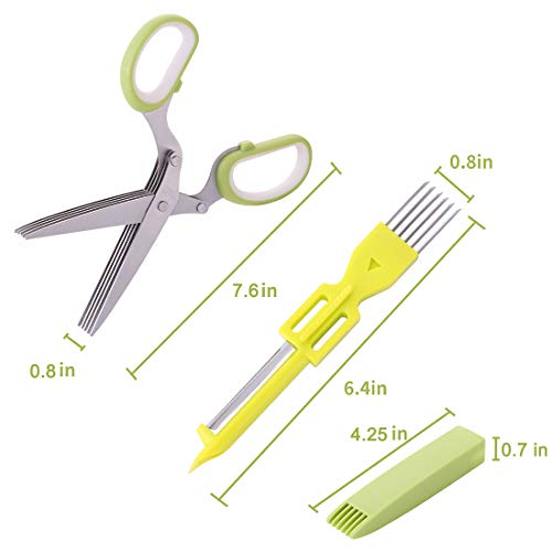 2 Packs Herb Scissors Set - Herb Scissors with 5 Blades and Cover, Herb shears with 3 Blades, Shred Silk Knife, Cool Kitchen Gadgets for Cutting Fresh Garden Herbs. Also Used for Cutting Paper.…