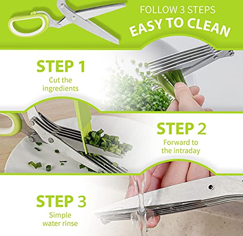 2 Packs Herb Scissors Set - Herb Scissors with 5 Blades and Cover, Herb shears with 3 Blades, Shred Silk Knife, Cool Kitchen Gadgets for Cutting Fresh Garden Herbs. Also Used for Cutting Paper.…