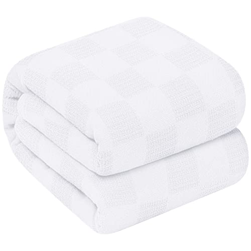 Oakias Summer Cotton Blanket Queen White – Lightweight Thermal Blanket – 350 GSM – 90 x 90 Inches – Ideal for All Seasons – Perfect for Covering Any Bed