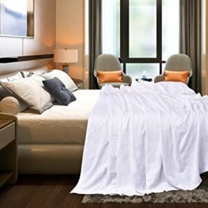 Oakias Summer Cotton Blanket Queen White – Lightweight Thermal Blanket – 350 GSM – 90 x 90 Inches – Ideal for All Seasons – Perfect for Covering Any Bed