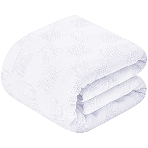 Oakias Summer Cotton Blanket Queen White – Lightweight Thermal Blanket – 350 GSM – 90 x 90 Inches – Ideal for All Seasons – Perfect for Covering Any Bed