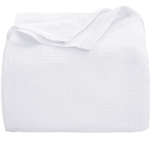 Oakias Summer Cotton Blanket Queen White – Lightweight Thermal Blanket – 350 GSM – 90 x 90 Inches – Ideal for All Seasons – Perfect for Covering Any Bed