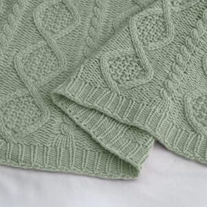 Homiest Cable Knit Throw Blanket and Pillow Set, Sage Green Throw Blanket Set of 3, Knitted Throw Blanket (50"x60") & 2 Pillow Covers (18"x18"), Soft & Cozy Decorative Throw Blanket for Couch Bed Sofa