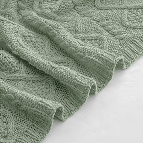 Homiest Cable Knit Throw Blanket and Pillow Set, Sage Green Throw Blanket Set of 3, Knitted Throw Blanket (50"x60") & 2 Pillow Covers (18"x18"), Soft & Cozy Decorative Throw Blanket for Couch Bed Sofa