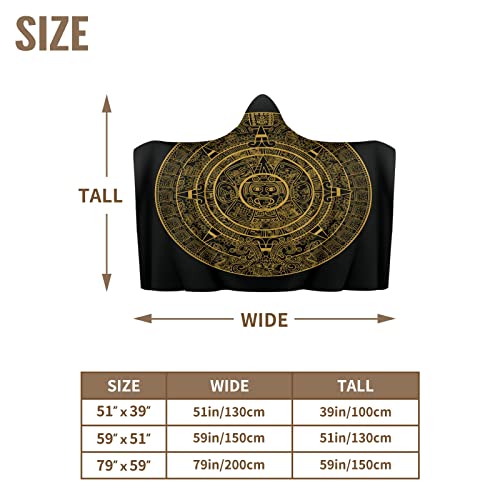 Maya Aztec Calendar Hoodie Blanket Wearable Throw Blankets Warm Air-conditioning Quilt for Baby Kids Adults 51x59in