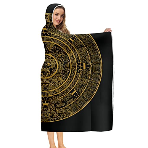 Maya Aztec Calendar Hoodie Blanket Wearable Throw Blankets Warm Air-conditioning Quilt for Baby Kids Adults 51x59in