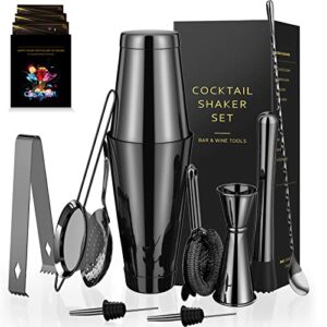 cocktail shaker - koviti 12 piece bartender kit - stainless steel cocktail shaker set, premium bar tools : martini shaker, muddler, jigger, mixing spoon, strainers, ice tong, liquor pourers