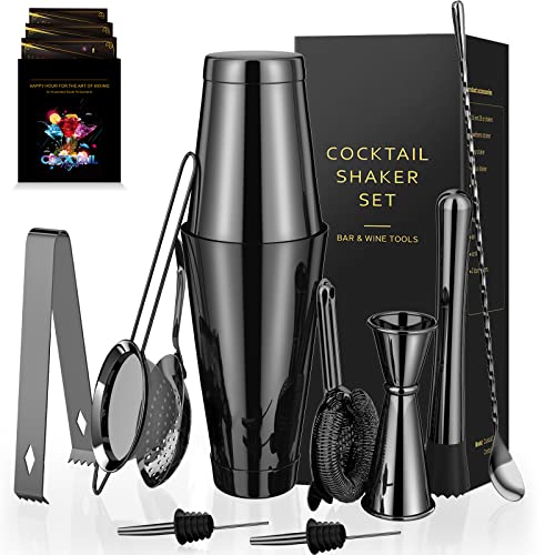 Cocktail Shaker - Koviti 12 Piece Bartender Kit - Stainless Steel Cocktail Shaker Set, Premium Bar Tools : Martini Shaker, Muddler, Jigger, Mixing Spoon, Strainers, Ice Tong, Liquor Pourers