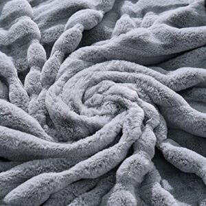 NEXHOME PRO Faux Fur Throw Blanket, Luxury Soft Rabbit Warm Fuzzy Cozy Fluffy Feel Fleece Blankets for Women 50" X 60",Comfy Ruched Blanket for Sofa Couch Bed DÉcor Grey