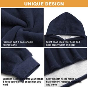 huayoute Oversized Blanket Hoodie Wearable Blanket Sweatshirt for Women Men Adult and Kids, Super Soft Warm and Cozy Hooded Blanket Thick Flannel Blanket with Sleeves and Giant Pocket（Navy Blue）