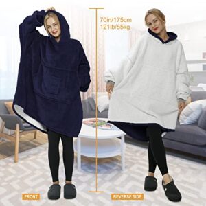 huayoute Oversized Blanket Hoodie Wearable Blanket Sweatshirt for Women Men Adult and Kids, Super Soft Warm and Cozy Hooded Blanket Thick Flannel Blanket with Sleeves and Giant Pocket（Navy Blue）