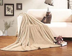elegant comfort luxury velvety softness fuzzy plush micro-velour ultra-soft blanket, king/california king, cream-beige