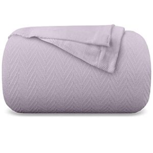 kotton culture knitted geometric herringbone pattern handwoven blanket 100% long staple cotton - soft & cozy all-season throw for bed couch chair outdoors (twin/twin xl, lilac)