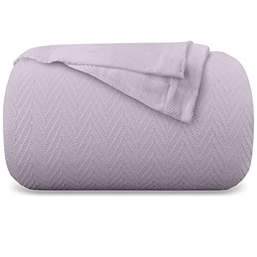 Kotton Culture Knitted Geometric Herringbone Pattern Handwoven Blanket 100% Long Staple Cotton - Soft & Cozy All-Season Throw for Bed Couch Chair Outdoors (Twin/Twin XL, Lilac)