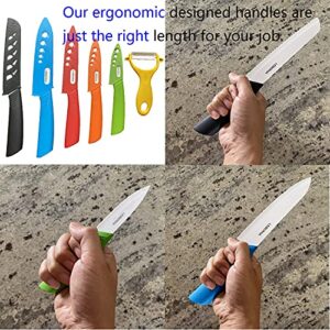 Ceramic Knife Set Ceramic Knives Set for Kitchen Ceramic Kitchen Knives Colored w Sheath 6" Bread Knife 6" Chef Knife 5" Utility Knife 4" Fruit Knife 3" Paring Knife 1 Peeler Colorful Rust Free Proof