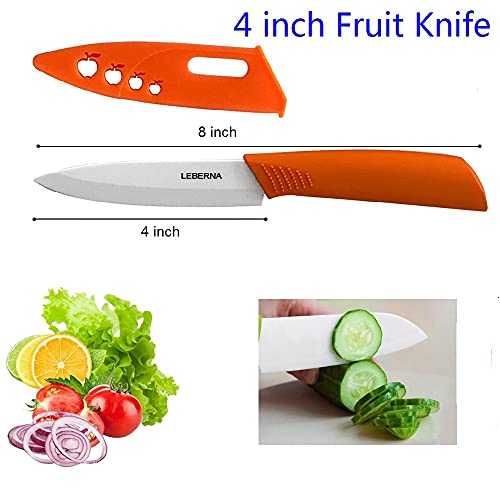 Ceramic Knife Set Ceramic Knives Set for Kitchen Ceramic Kitchen Knives Colored w Sheath 6" Bread Knife 6" Chef Knife 5" Utility Knife 4" Fruit Knife 3" Paring Knife 1 Peeler Colorful Rust Free Proof