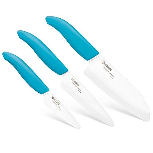 Kyocera 610445-FK-3PC-WHBU 3Piece Advanced ceramic Revolution Series Knife Set, Blade Sizes: 5.5", 4.5", 3", Blue