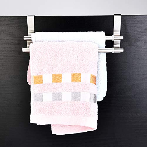 Adjustable Length Towel Rack Expandable Double Layers Towel Holder Stainless Steel Towel Hanger for Cabinet Cupboard