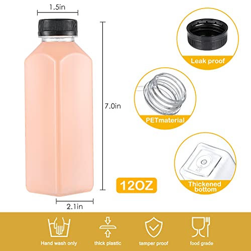 Dabacc Juice Bottles, 45Pcs 12oz Plastic Juice Bottles with Caps Airtight Reusable Clear Empty Water Containers Includes Label Funnel Brush for Juicing Drinking Beverage Smoothies Fridge（12oz）