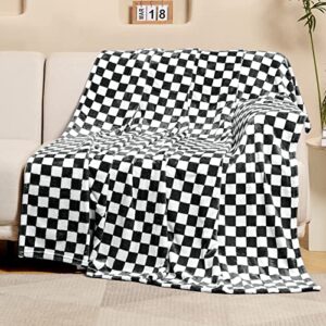 FY FIBER HOUSE Checkered Flannel Fleece Throw Blanket Queen Size Soft Cozy Checkerboard Grid Print Chessboard Gingham Pattern Blankets for Bed Couch Sofa, 90"x90", Black