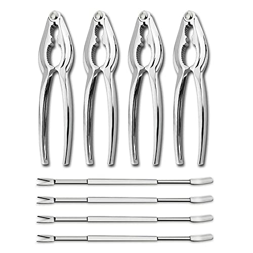 Stainless Steel Crab Crackers and Lobster Picks, Set of 4, Easy-to-Use Crab Leg Cracker Tool, Lobster Cracker and Pick Set, Crab Crackers and Tools, Seafood Tool Kit by Smedley & York